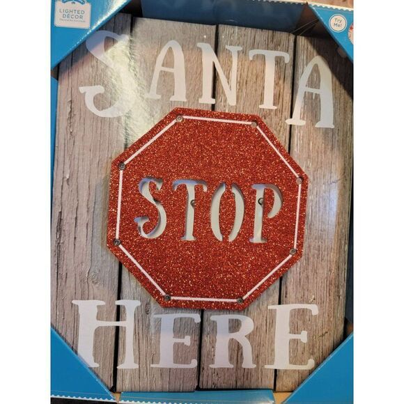 Holiday time Santa stop here lighted sign Xmas decor - Picture 2 of 4